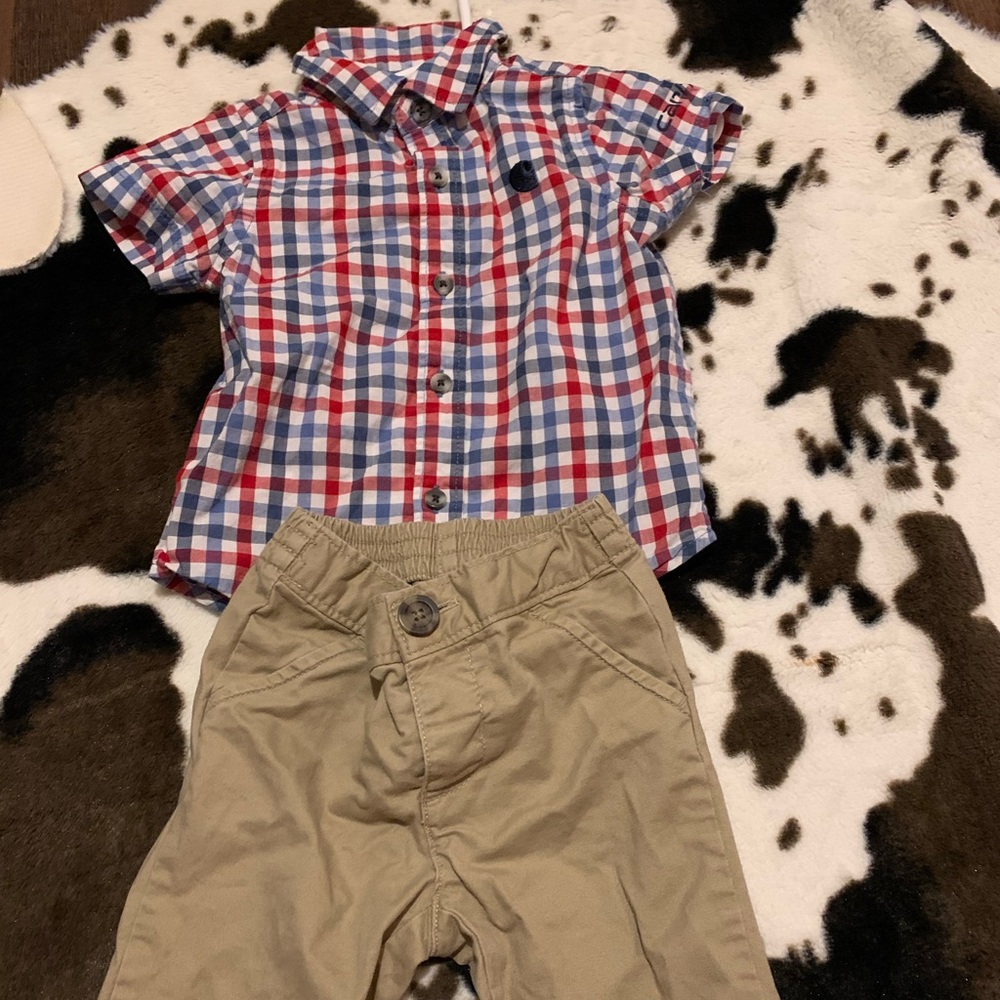 Carhartt shirt and Old Navy khaki pant bundle; size 3-6m